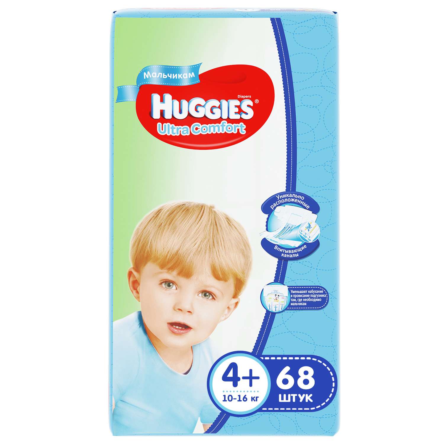 Подгузники Huggies Ultra Comfort для мальчиков 4+ 10-16 кг 68 шт - фото 1