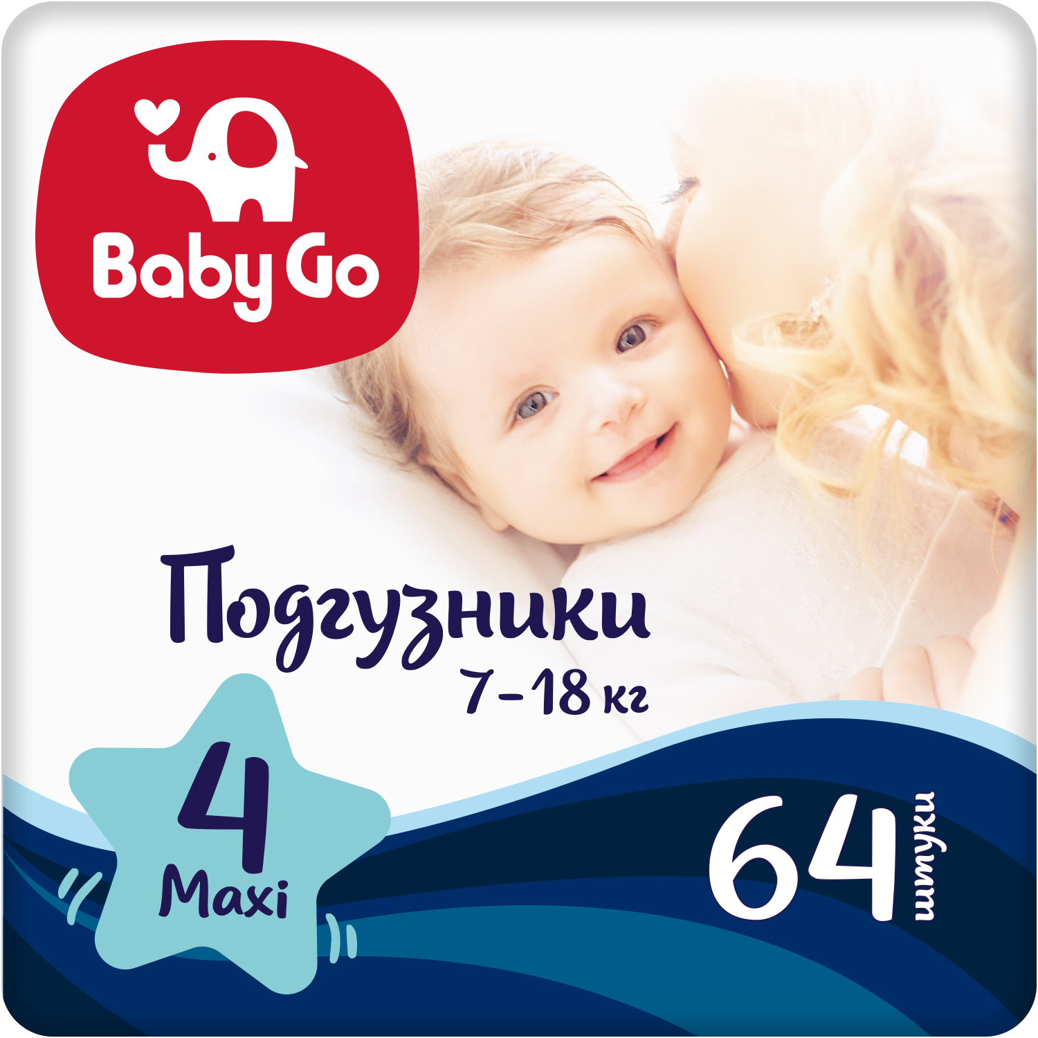 Подгузники BabyGo Maxi 7-18кг 64шт - фото 1