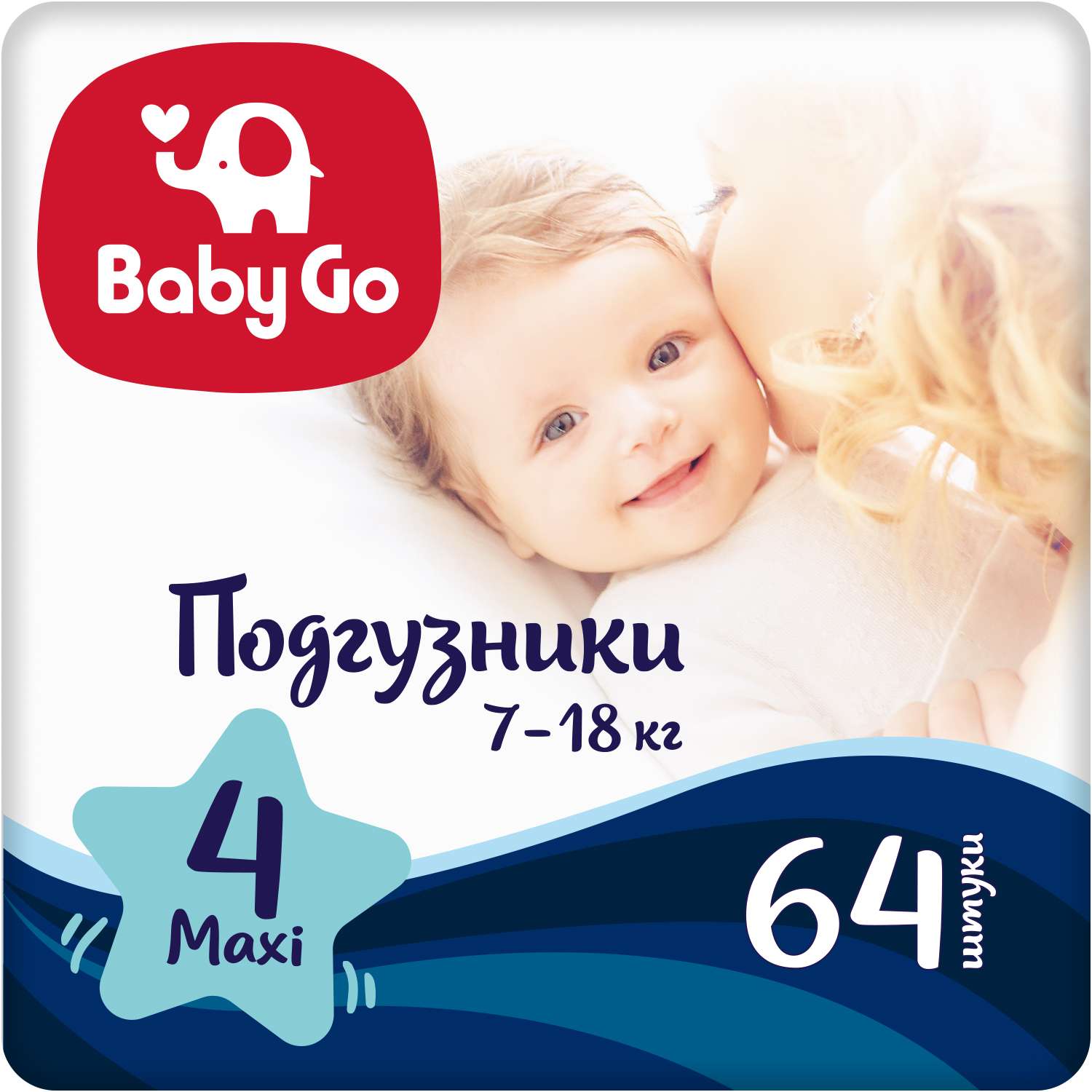 Подгузники BabyGo Maxi 7-18кг 64шт 2314787 - фото 1