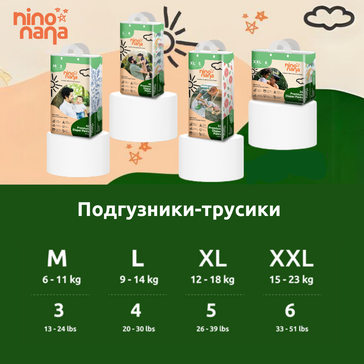 Подгузники-трусики Nino Nana XXL 15-23 кг. 26 шт. Джунгли - фото 3