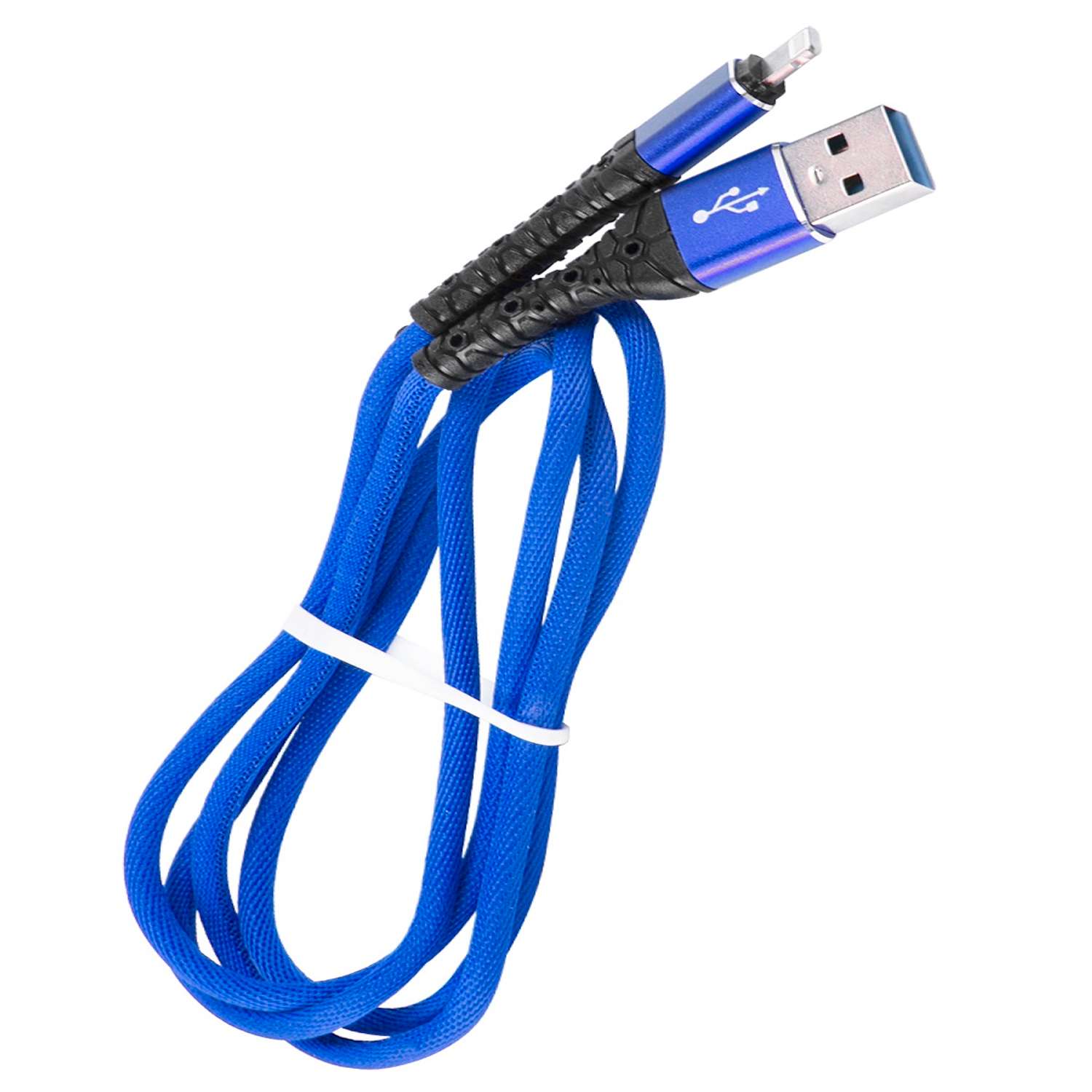 Дата-кабель mObility USB – Lightning 3А тканевая оплетка синий - фото 1