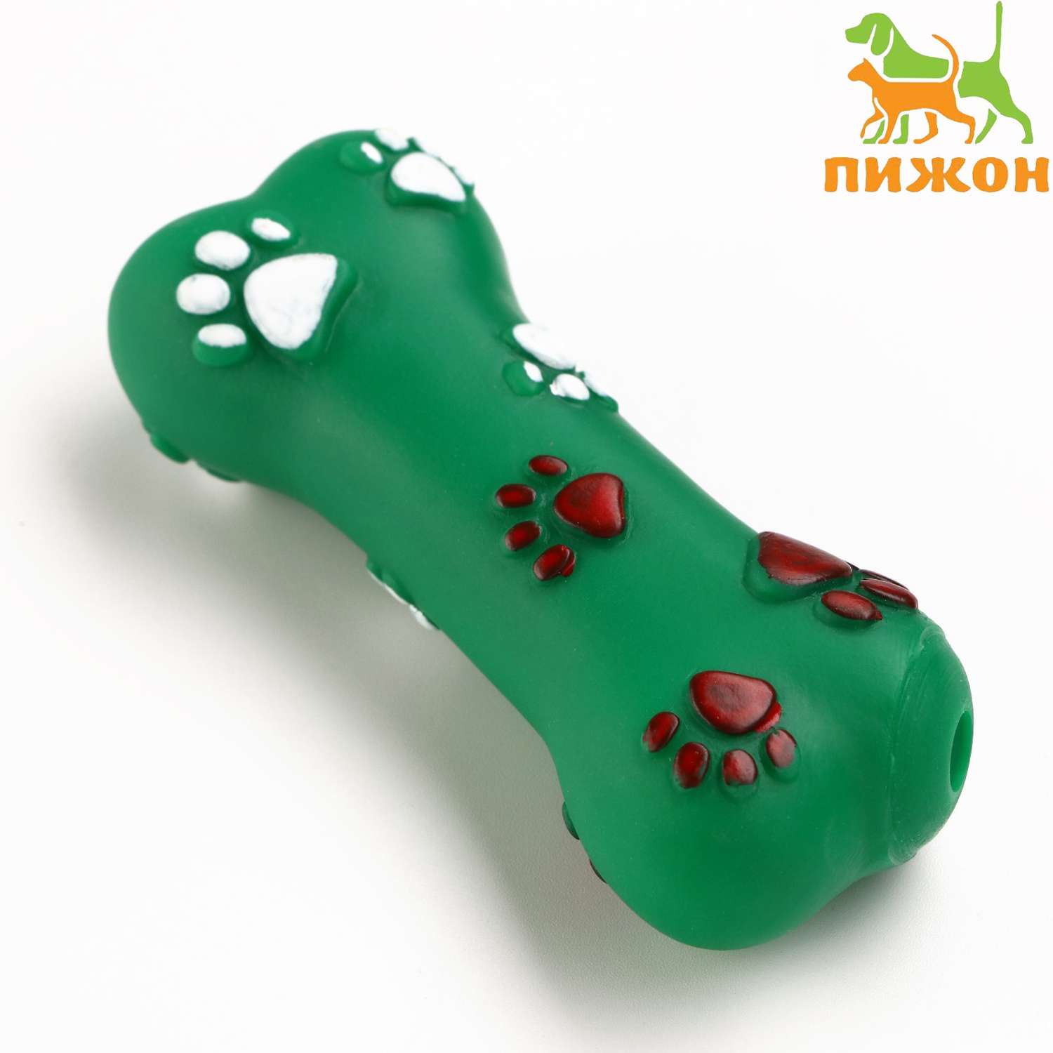 Игрушка Пижон пищащая «Кость со следами лапок» 9.6х3.7 см тёмно-зелёная - фото 1