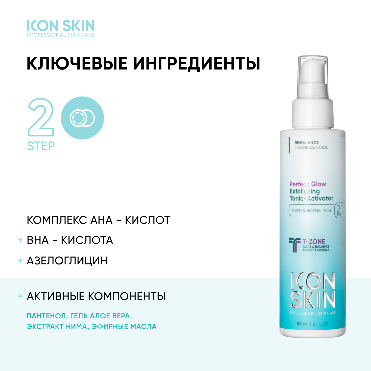 Тоник ICON SKIN обновляющий активатор c кислотами perfect glow 150 мл - фото 3