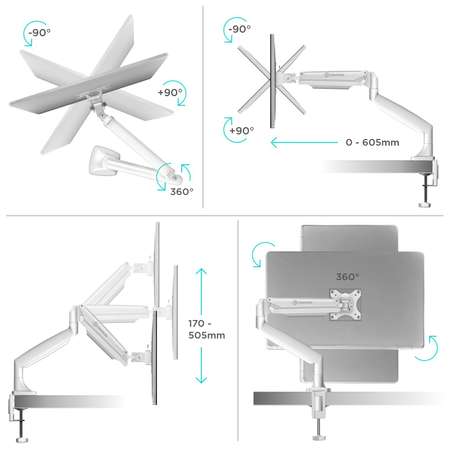 Кронштейн настольный ONKRON G100 для монитора 13-32 белый