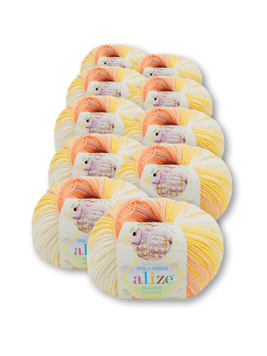 Пряжа для вязания Alize baby wool batik бамбук шерсть акрил 50 гр 175 м 7721 секционный 10 мотков - фото 4