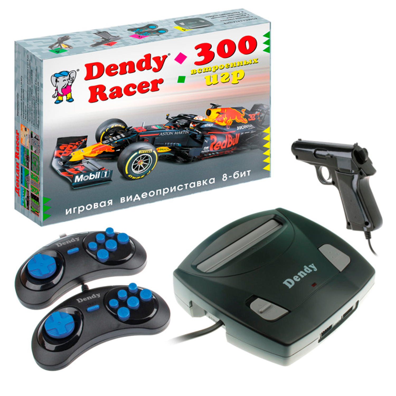 Игровая приставка Dendy Racer 300 игр и световой пистолет - фото 1