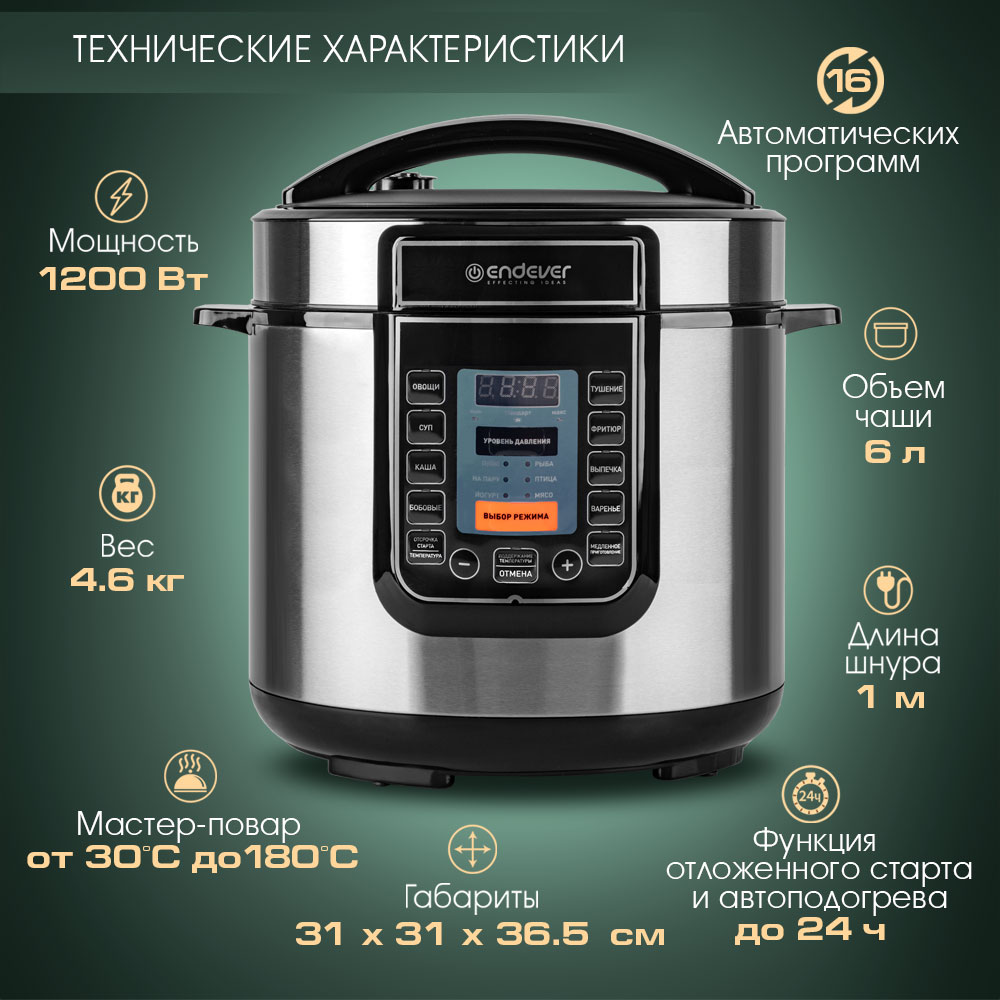 Мультиварка Endever Vita-132 (90480) черный/стальной