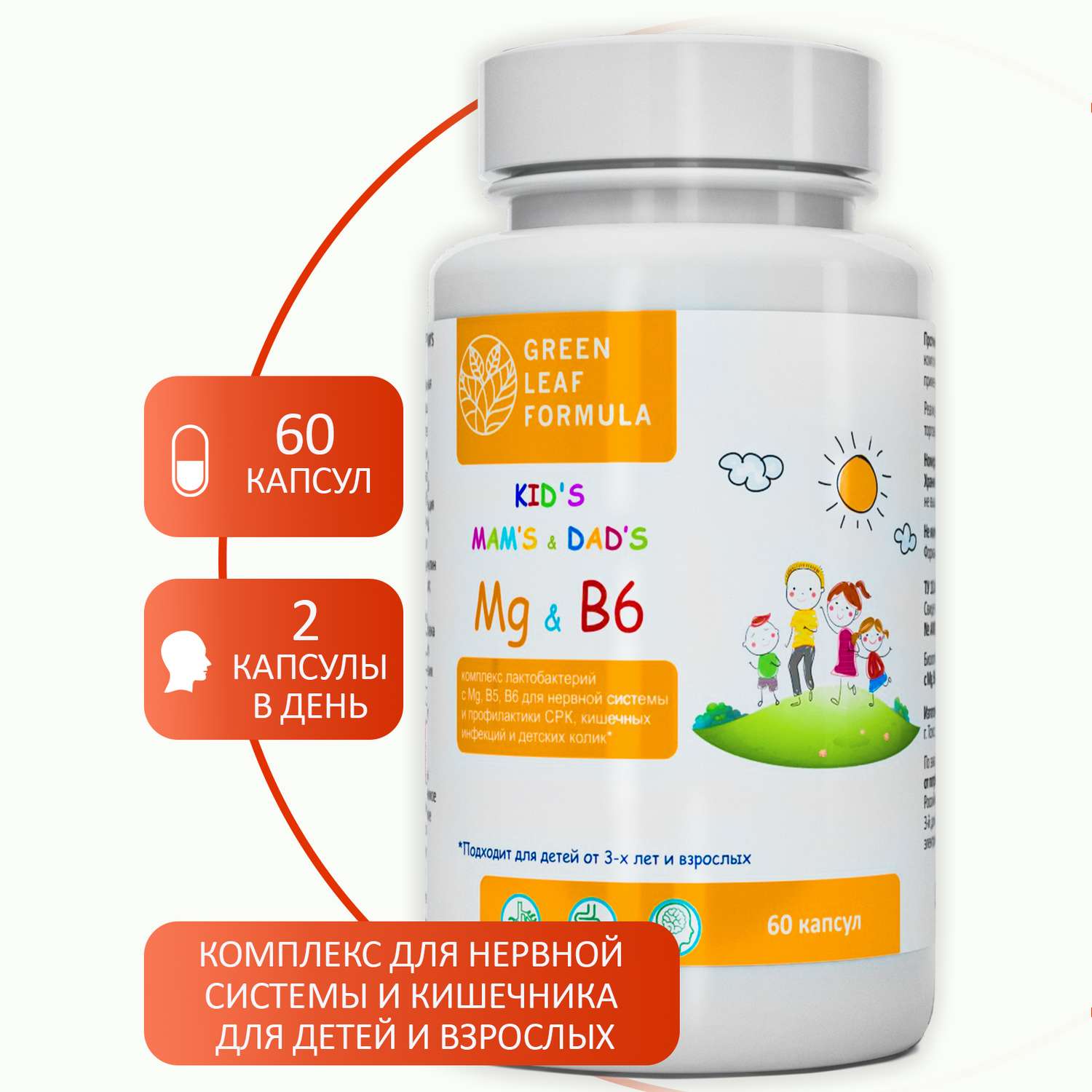 Детский магний В6 для мозга Green Leaf Formula лактобактерии метабиотики для кишечника витамины и минералы - фото 2