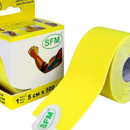 Кинезиотейп SFM Hospital Products Plaster на хлопковой основе 5х500 см желтого цвета в диспенсере