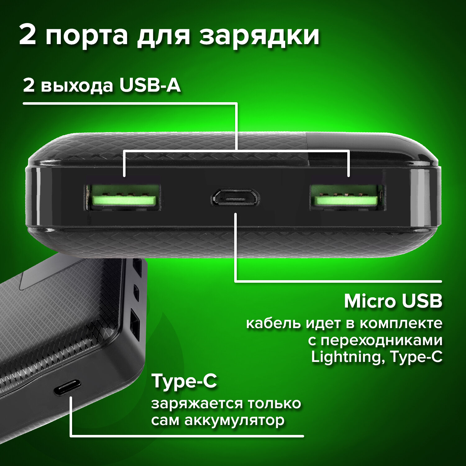 Аккумулятор Sonnen внешний 20000 mAh Powerbank Q60P Быстрая Зарядка 2USB - фото 4