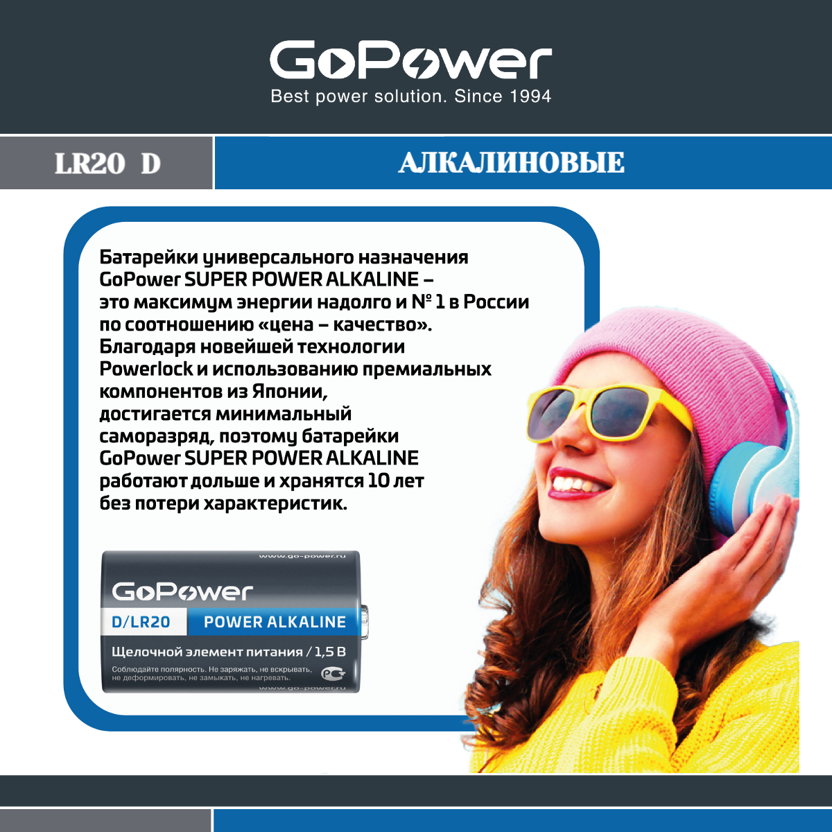 Батарейка GoPower LR20 D Alkaline 1.5V - фото 2