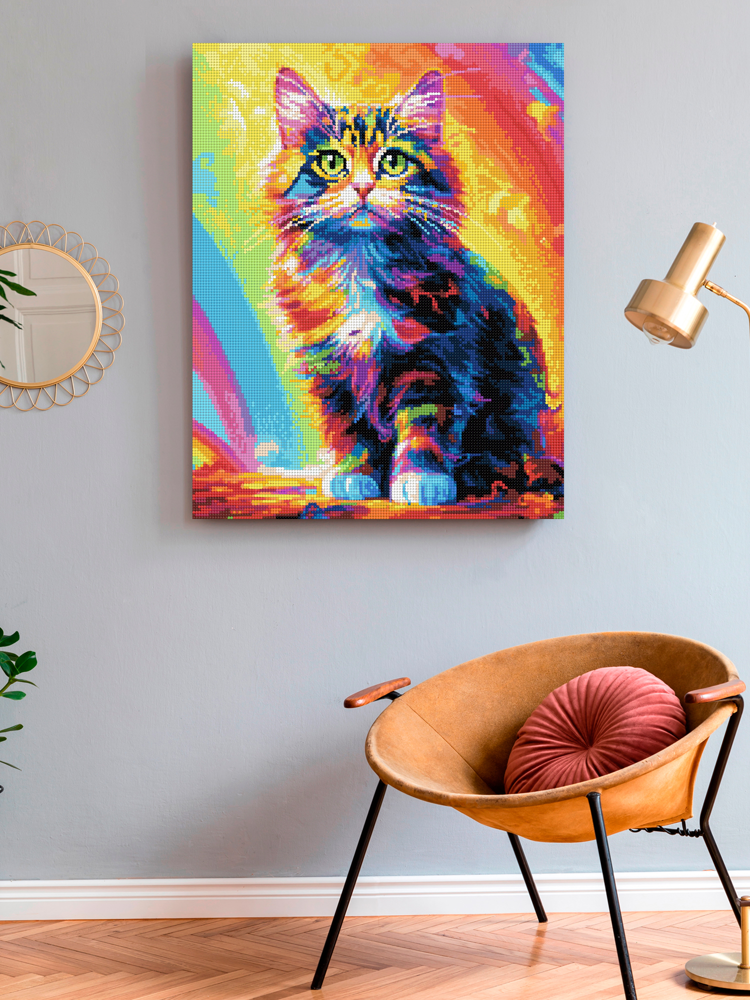 Алмазная мозаика Art on Canvas холст на подрамнике 40х50 см Радужный кот - фото 3