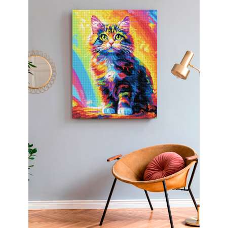 Алмазная мозаика Art on Canvas холст на подрамнике 40х50 см Радужный кот