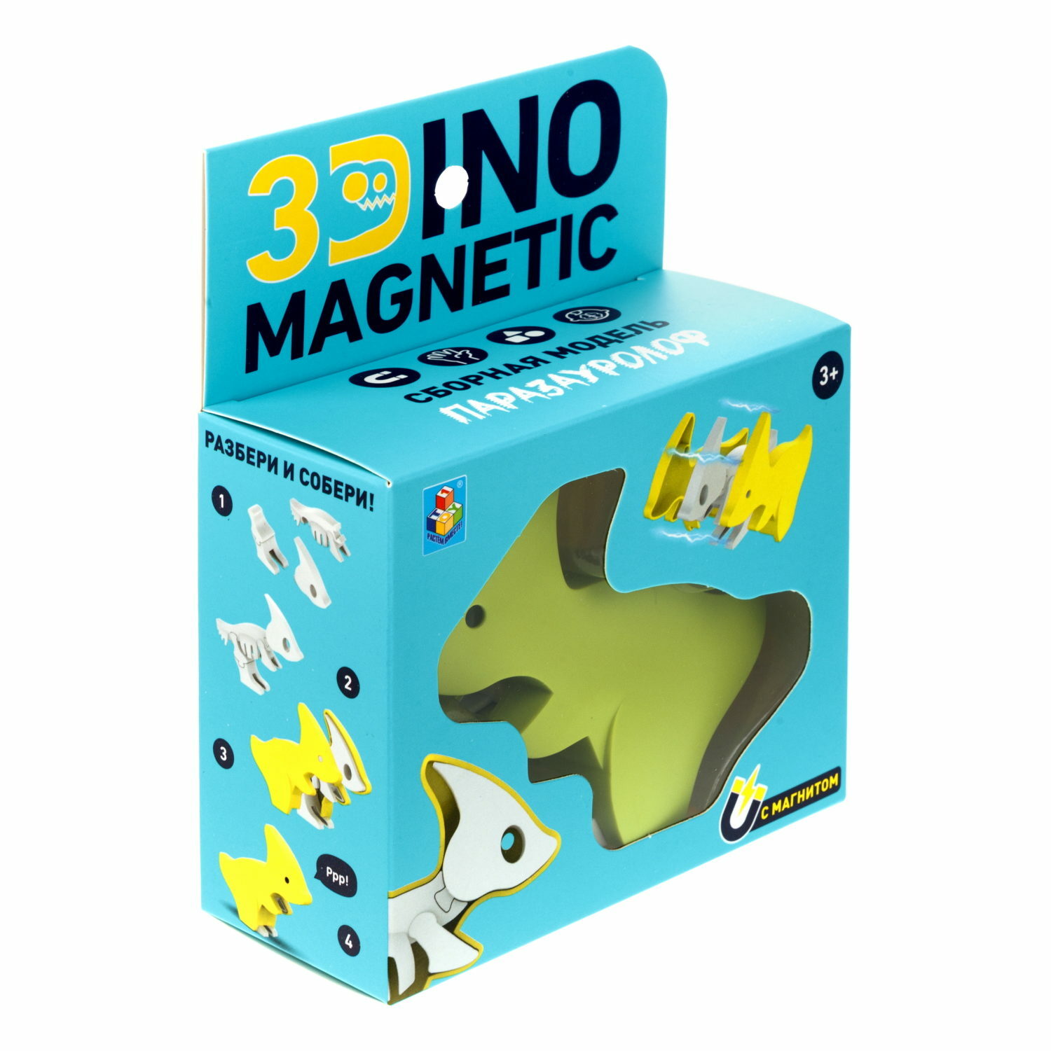 Сборная модель 1TOY 3Dino Magnetic динозавр Паразауролоф зеленый - фото 11