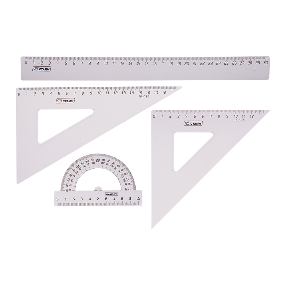 Набор чертежный большой СТАММ прозрачный бесцветный 4 линейки - фото 1