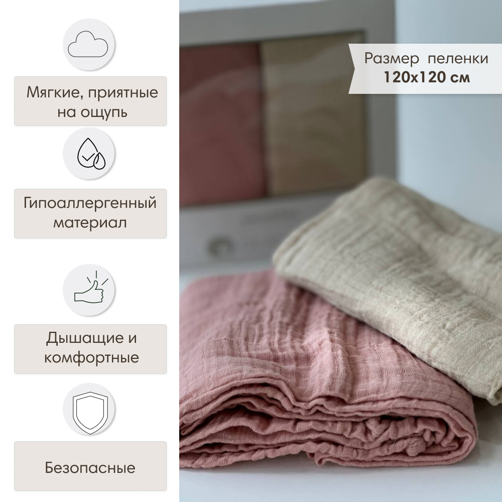 Комплект пелёнок OLANT BABY муслиновые 120х120 2 штуки - фото 2