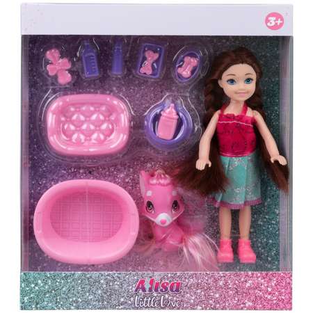 Кукла детская 1TOY Alisa Little Love с аксессуарами брюнетка с косичками маленькая мини 14 см