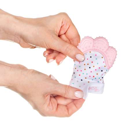Прорезыватель силиконовый NDCG рукавичка от 3х до 12 месяцев розовый