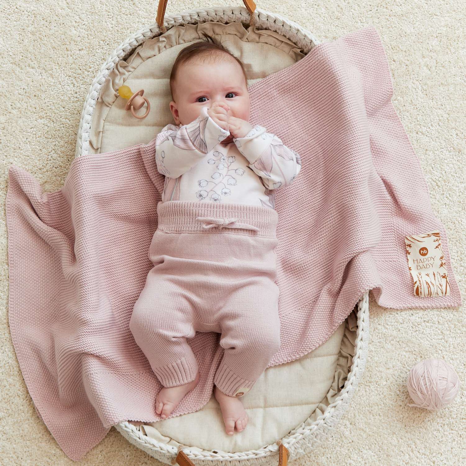 Плед детский вязаный Happy Baby из хлопка и акрила 100х100 см светло-розовый - фото 7