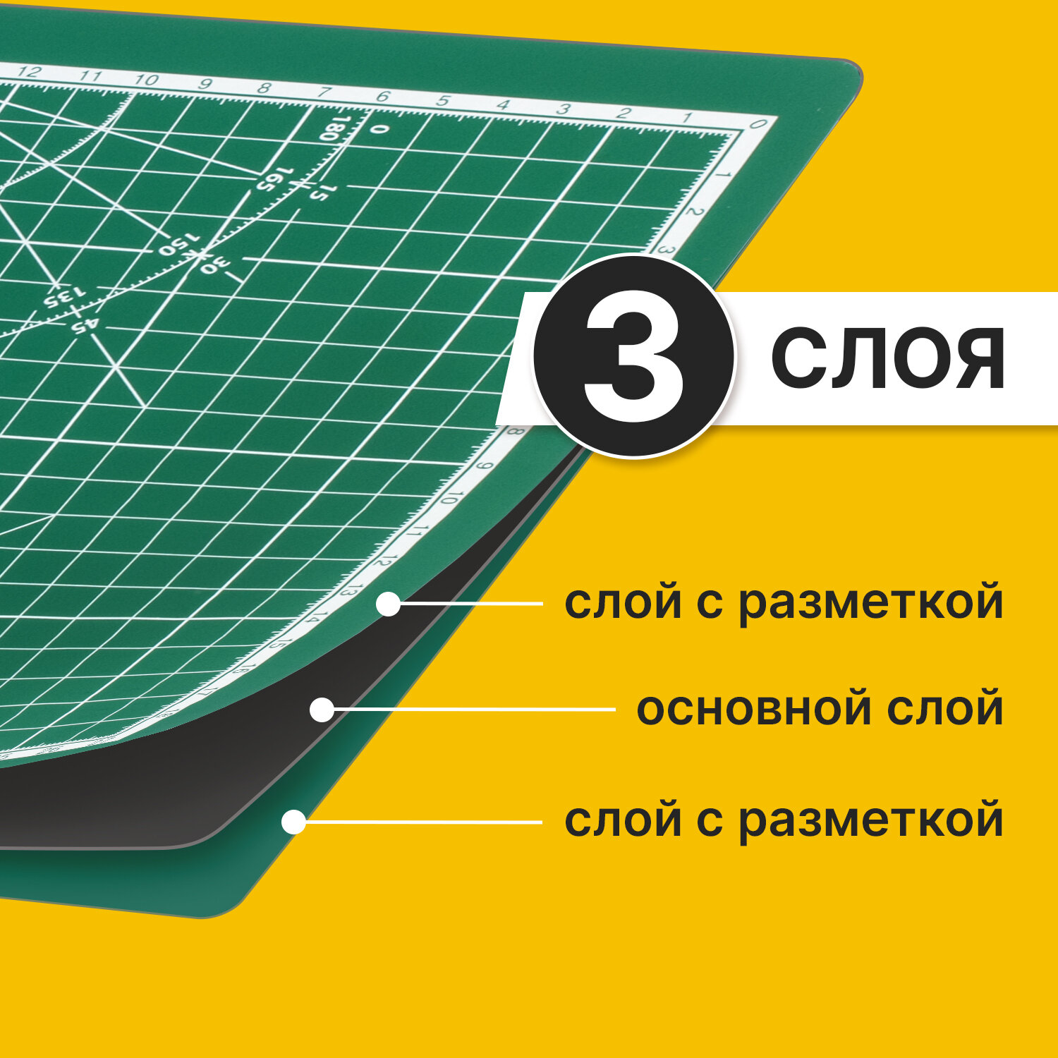 Коврик для резки Brauberg 3-слойный А4 двусторонний зеленый - фото 7