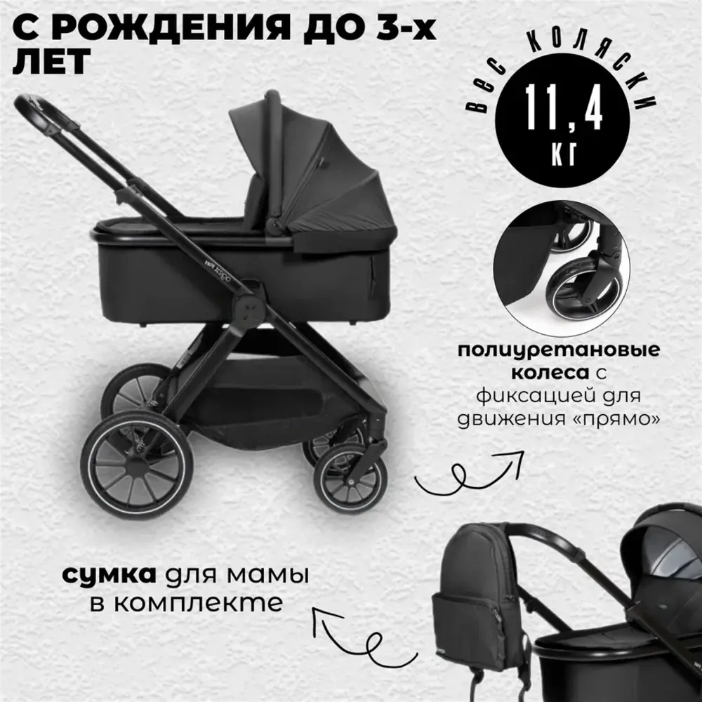 Коляска 2в1 agex Play Black - фото 3