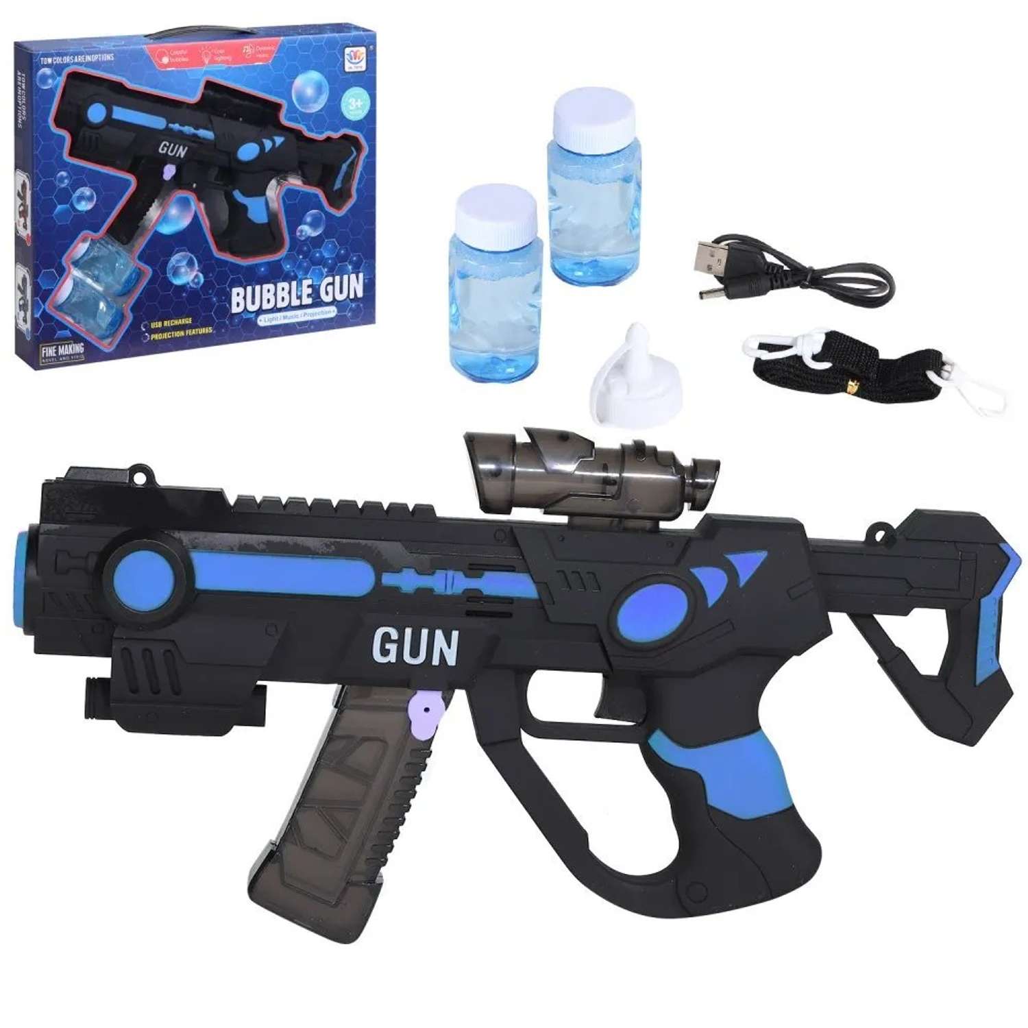 Игрушечное оружие Маленький Воин Пистолет с мыльными пузырями синий на батарейках с мыльным раствором - фото 2