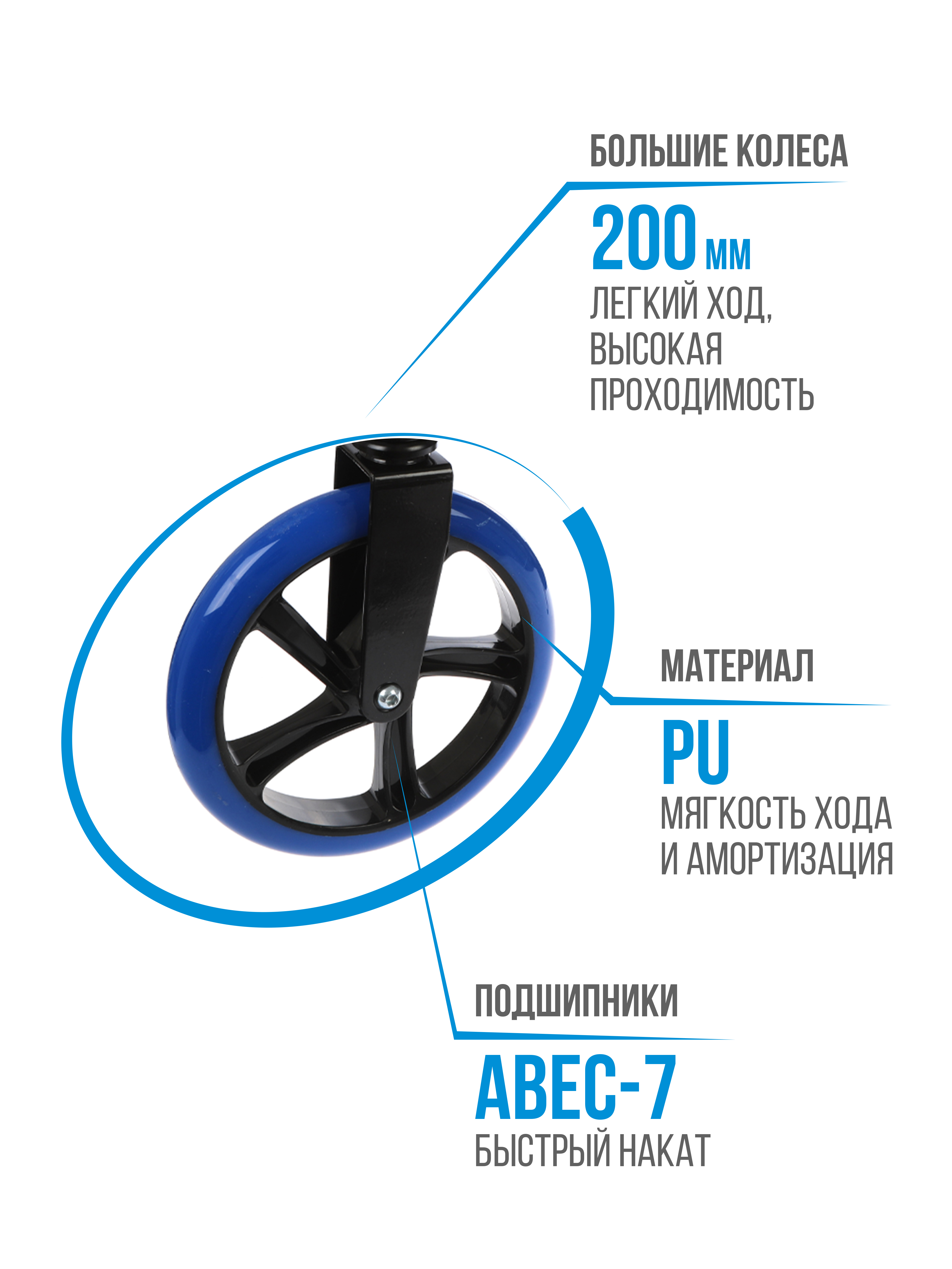 Самокат двухколесный X-Match складной Delta 200 мм PU Синий - фото 6