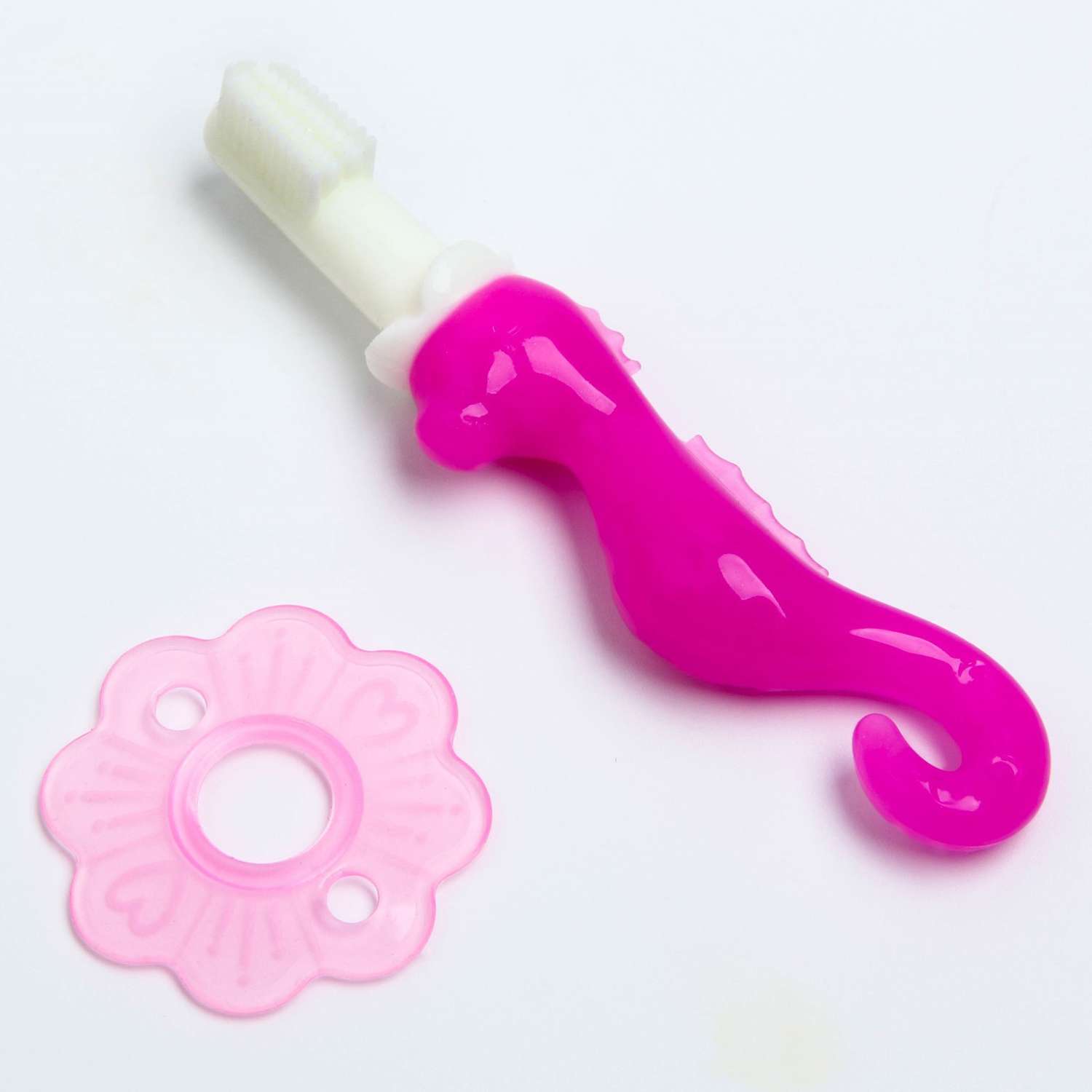 Детская зубная щетка-массажер Крошка Я силиконовая с ограничителем от 3 месяцев+ розовая - фото 1