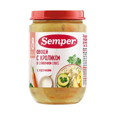 Пюре Semper овощи-кролик соус 190г с 8месяцев