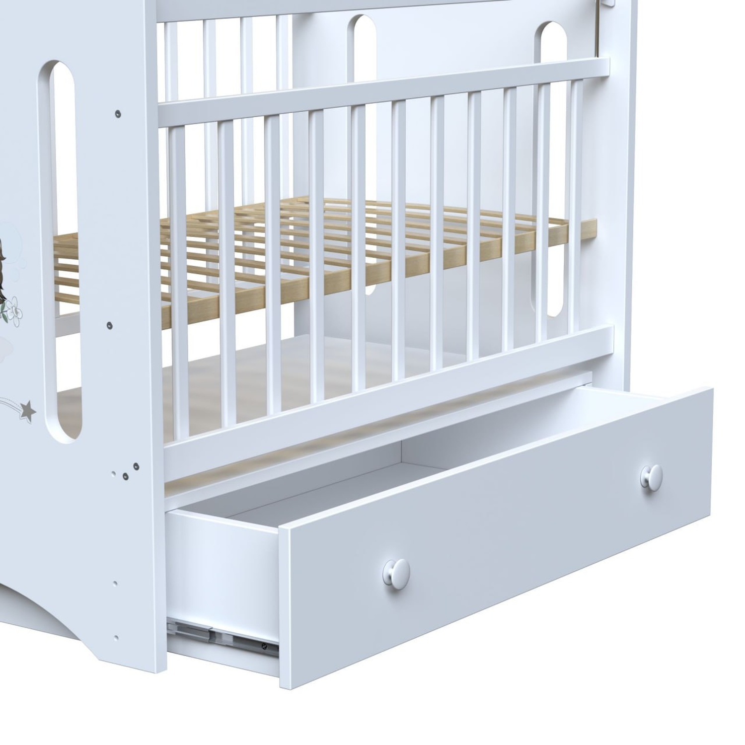 Детская кроватка Babyton прямоугольная, поперечный маятник (белый) - фото 2