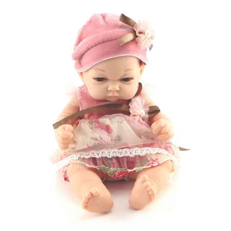 Кукла пупс 1TOY Premium реборн 25 см в нарядном розовом платьице и шапочке