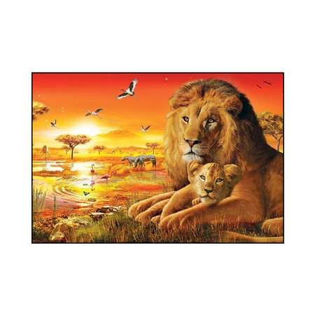 Алмазная мозаика Seichi Лев и львёнок на закате 50х65 см
