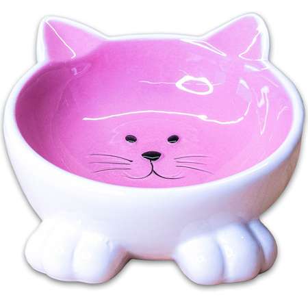 Миска для кошек Mr.Kranch Мордочка кошки керамическая на ножках 100мл Розовая