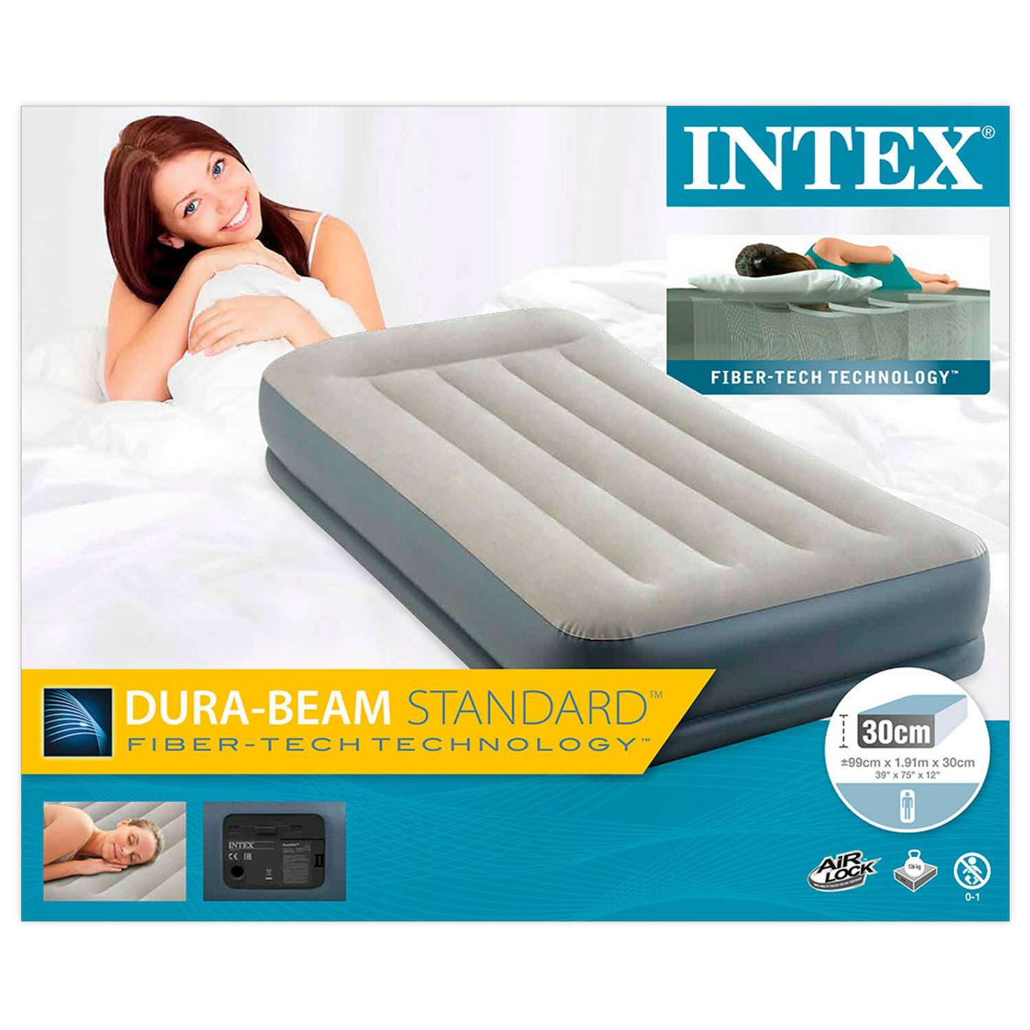 Надувной матрас INTEX Кровать бим стандарт с встроенным насосом 99х191х30 см - фото 2