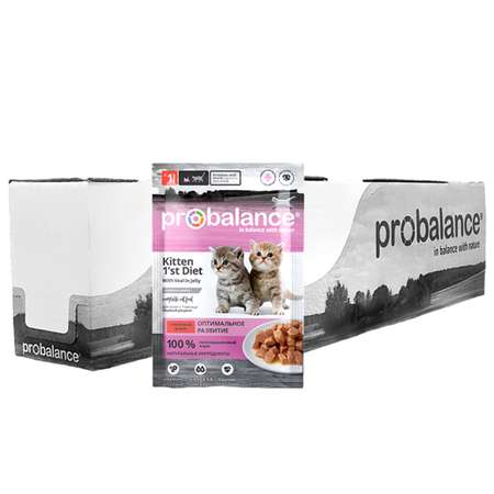 Корм для котят Probalance 85г Kitten 1st Diet телятина в желе пауч