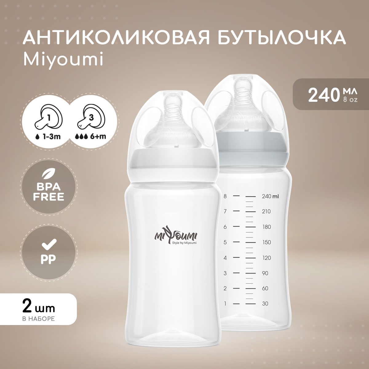 Бутылочка для кормления Miyoumi Cloud - 240 ml 2шт - фото 1