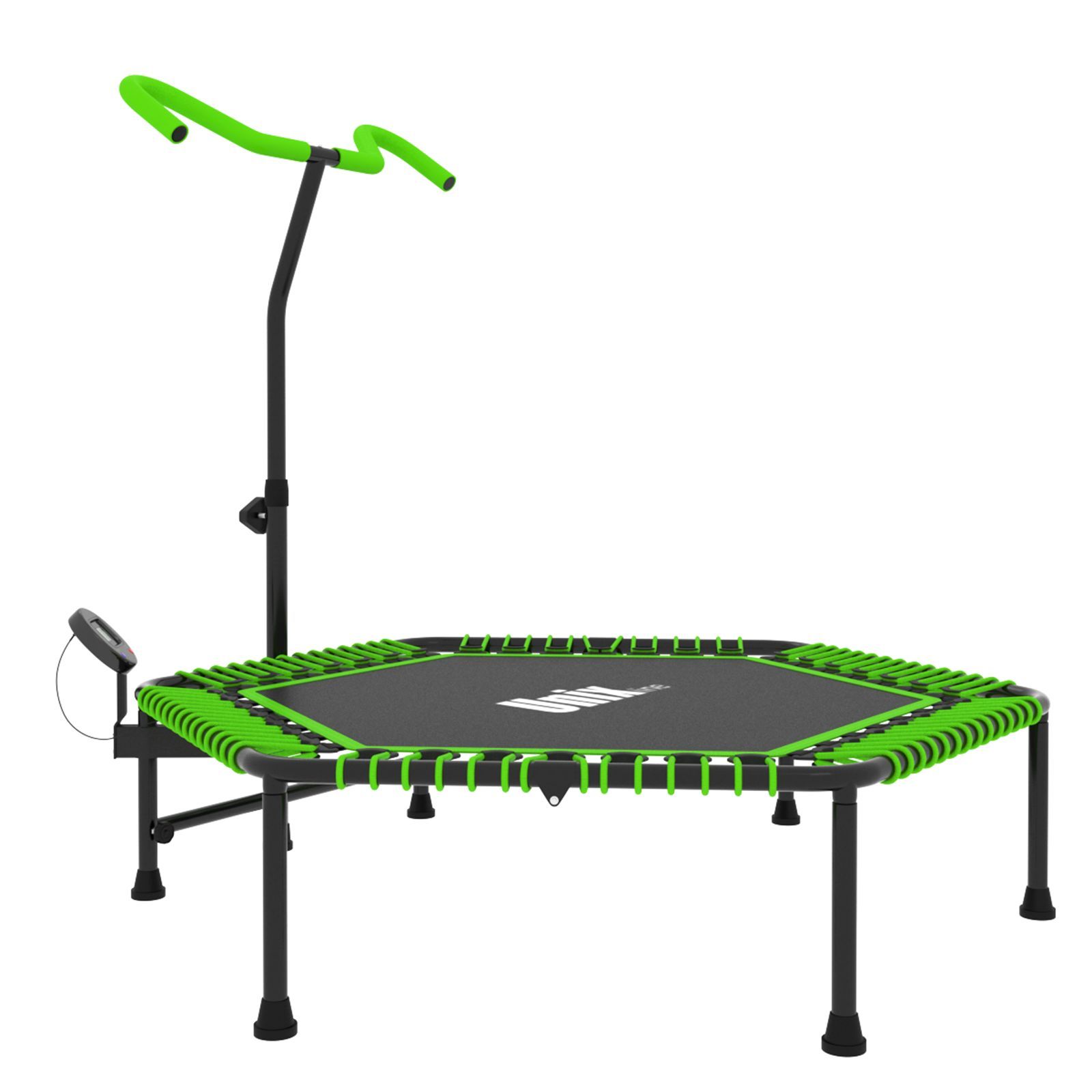 Батут спортивный с ручкой UNIX line Fitness pro green диаметр 125 см до 130 кг счетчик прыжков - фото 4