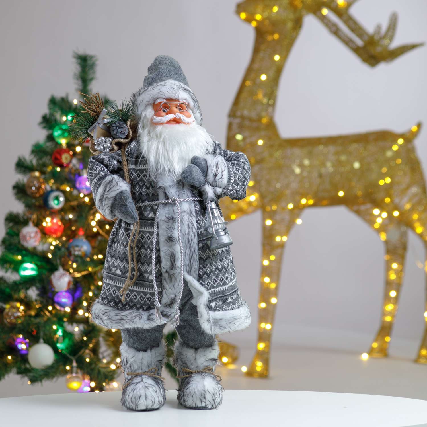 Фигура декоративная BABY STYLE Дед Мороз скандинавский серый костюм 60 см - фото 1