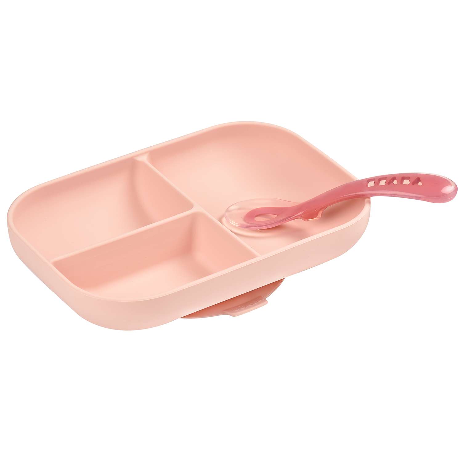 Набор посуды BEABA тарелка на присоске с делениями ложка с 4месяцев Розовый - фото 1