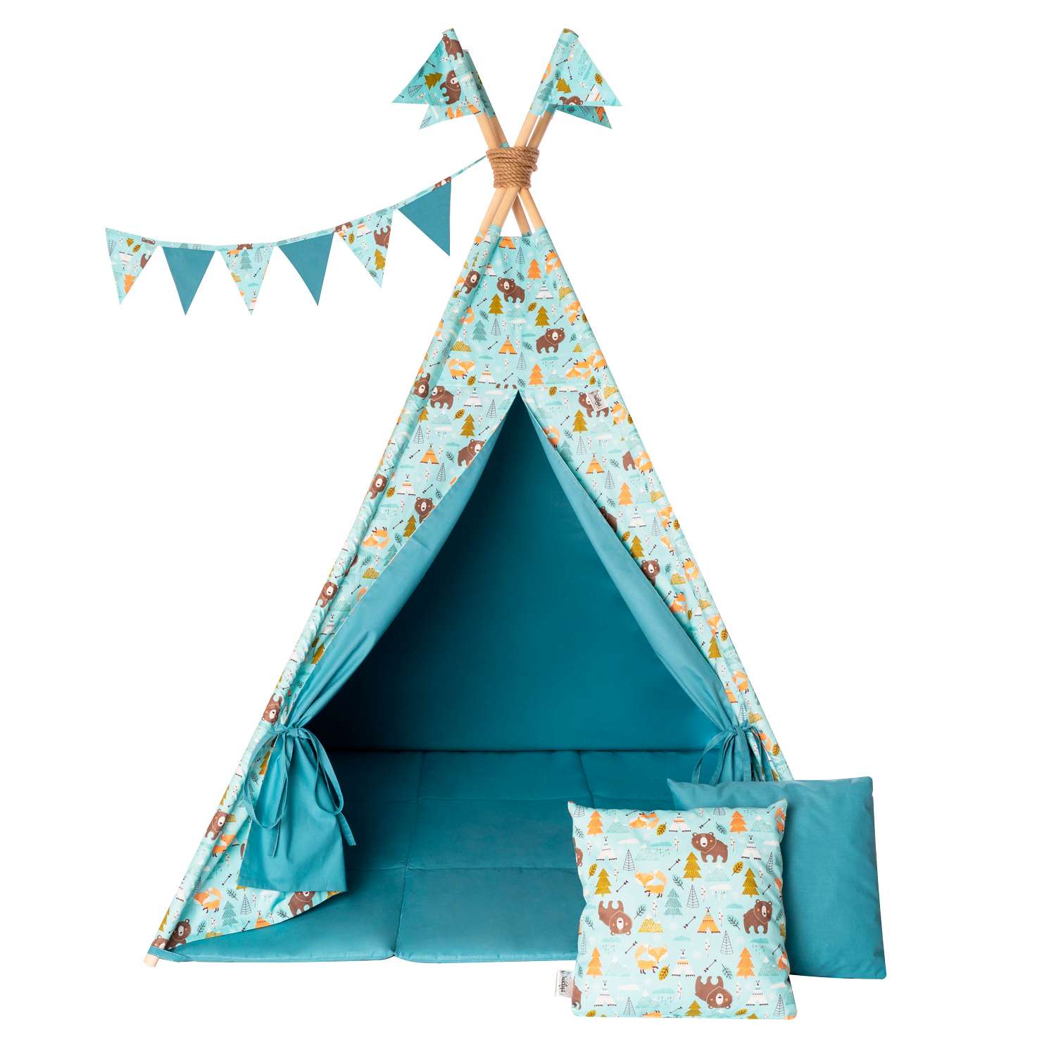 Детcкая игровая палатка вигвам Buklya Медведи цв. мятный / индиго - фото 3