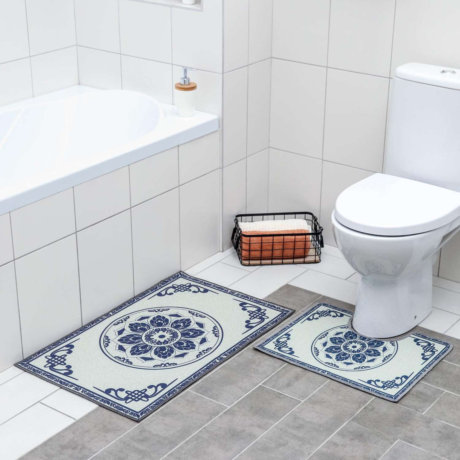 Набор ковриков Доляна для ванной и туалета «Адиса» 2 шт: 50×78 см 40×50 см цвет синий - фото 2