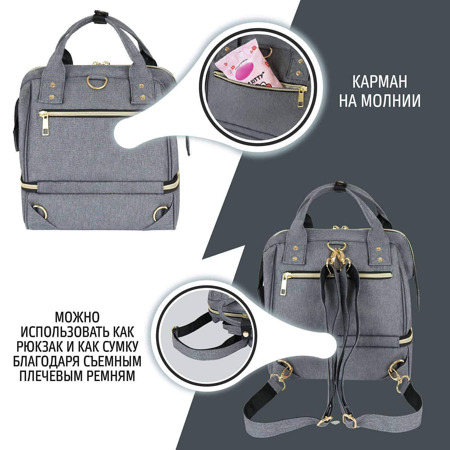 Рюкзак для мамы Nuovita CAPCAP mini Серый - фото 3
