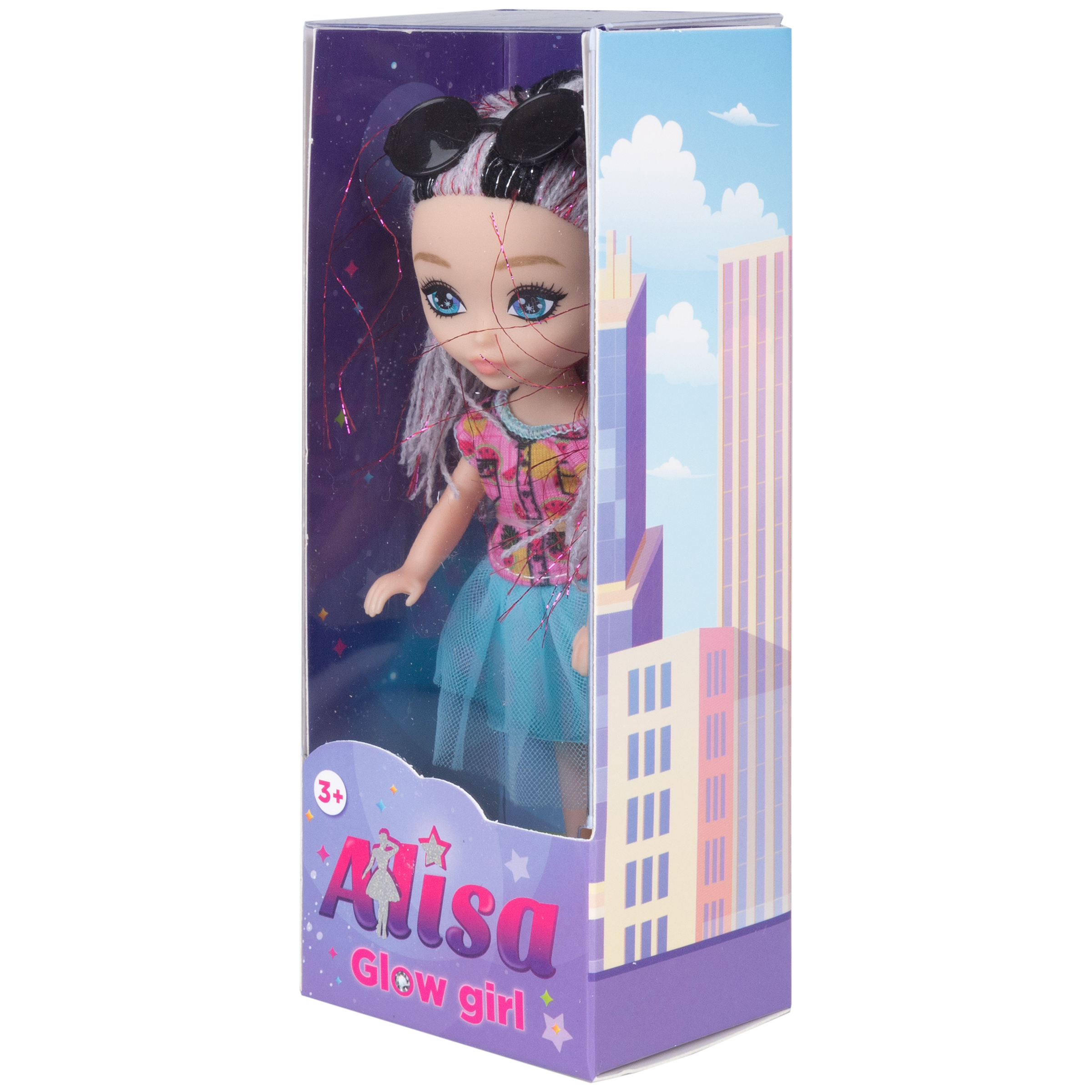 Кукла для девочки Alisa glow girl 1TOY мини с яркими волосами и очками гнущиеся колени в голубой юбке 15 см Т25196-2 - фото 3