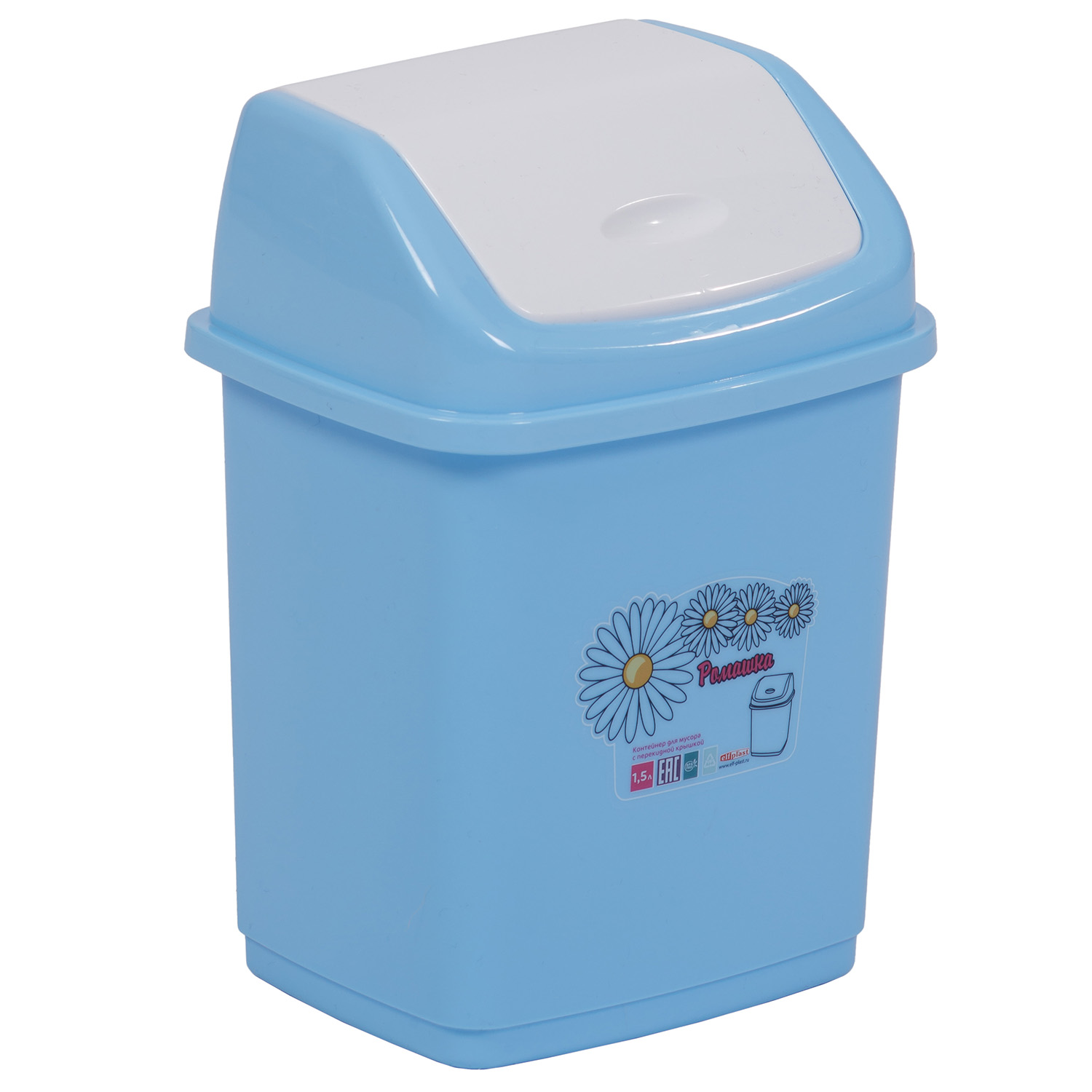 Контейнер для мусора elfplast Ромашка с перекидным верхом голубой белый 1.5 л - фото 1