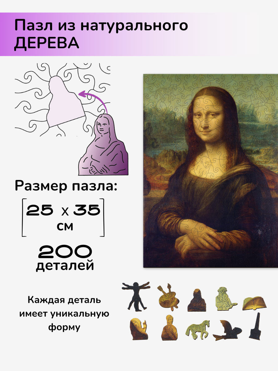 Пазл фигурный деревянный Active Puzzles Мона Лиза - фото 2
