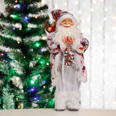 Фигура декоративная BABY STYLE Игрушка Дед Мороз в костюме с сердечками с 2х сторонними пайетками 45 см