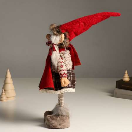 Кукла интерьерная Зимнее волшебство «Бабка Ёжка в вязанном свитере и серой юбке в колпаке» 46 см