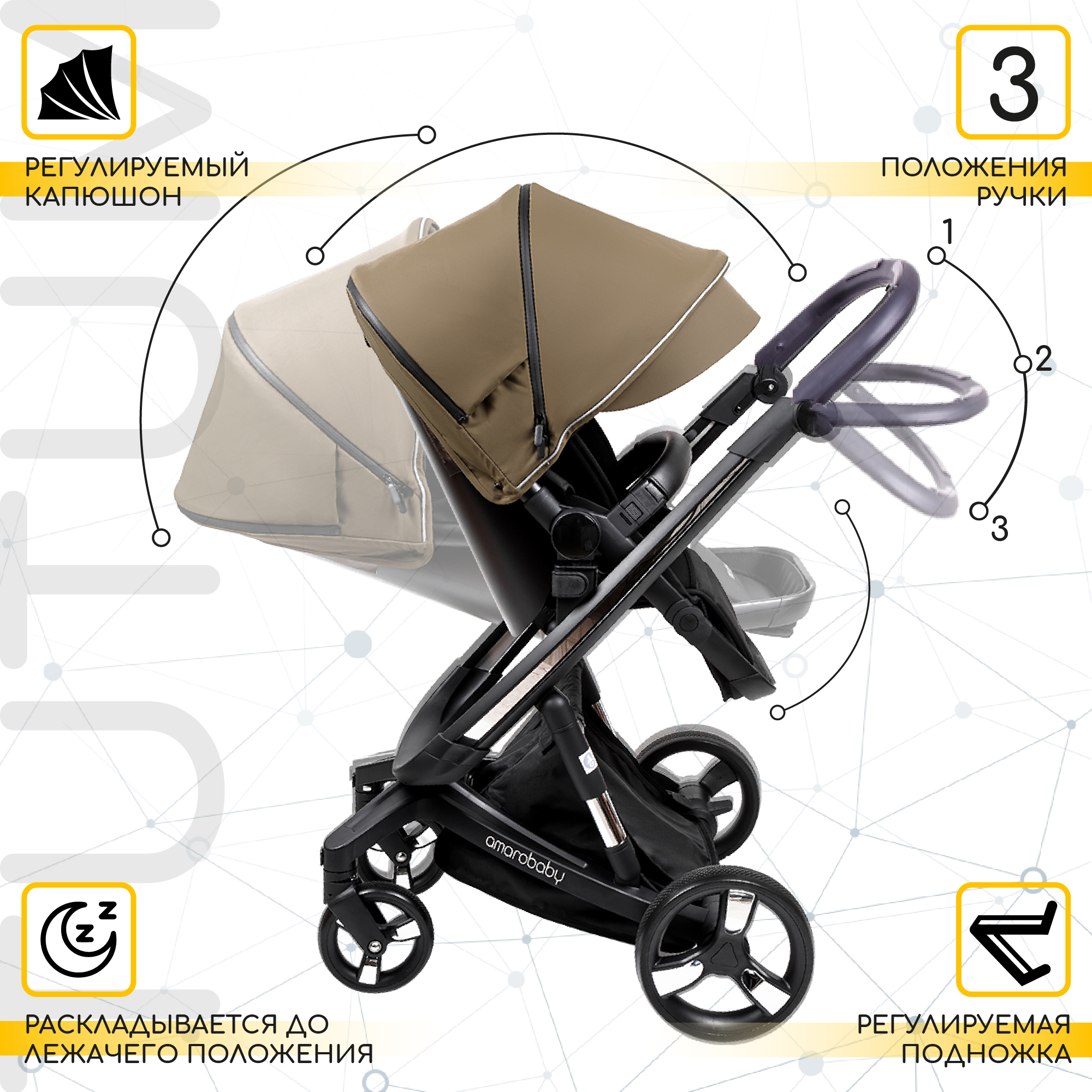 Коляска детская 2 в 1 AmaroBaby TUTUM с AUTO BRAKE бежевый - фото 12