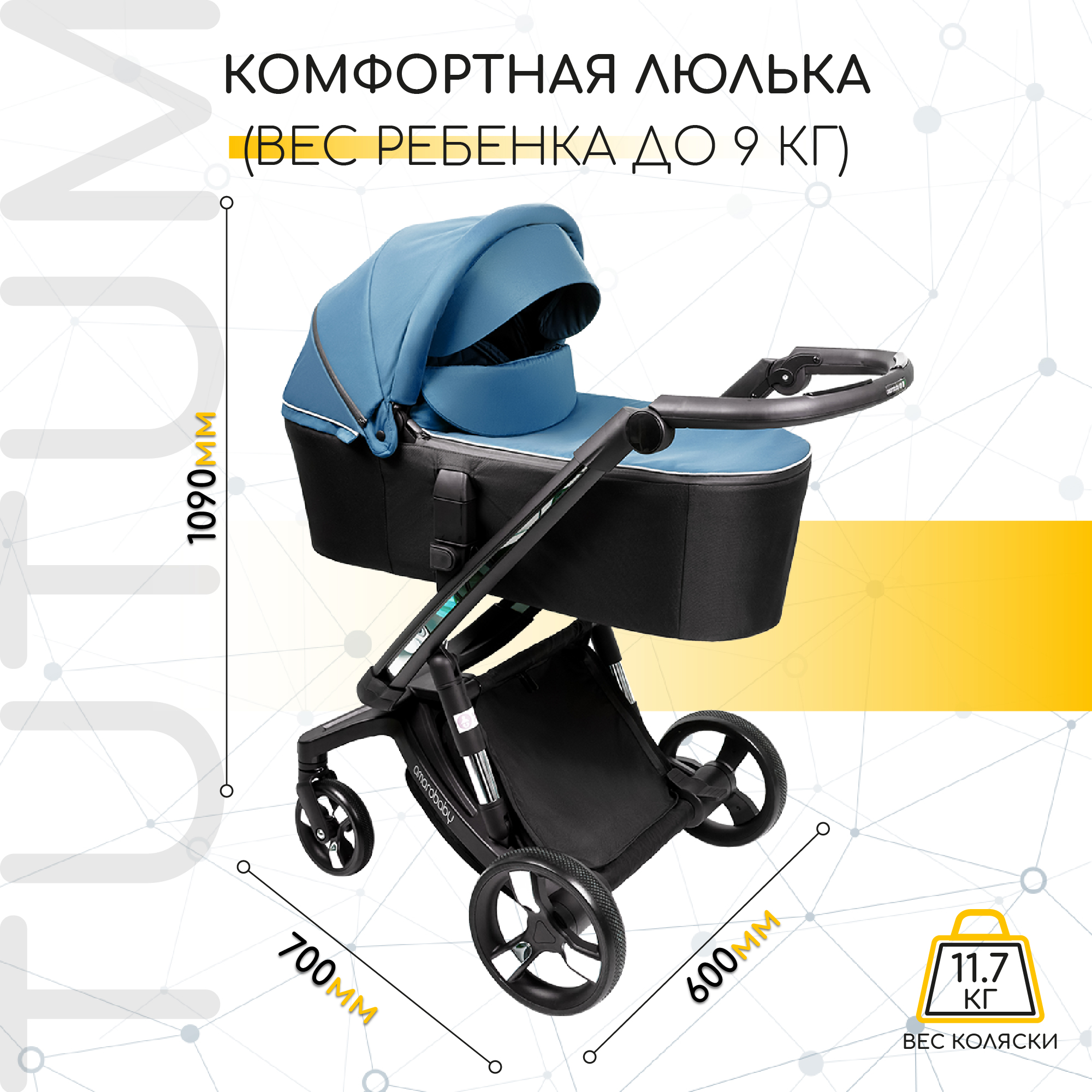 Коляска детская 2 в 1 AmaroBaby TUTUM с AUTO BRAKE синий - фото 4