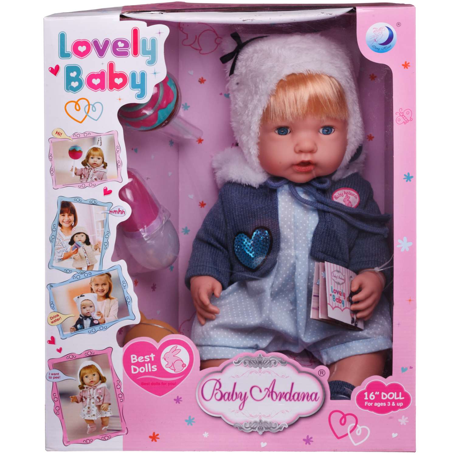 Кукла-пупс ABTOYS Baby Ardana в комбинезоне и синей курточке в наборе с аксессуарами в коробке 40см WJ-C0013 - фото 1